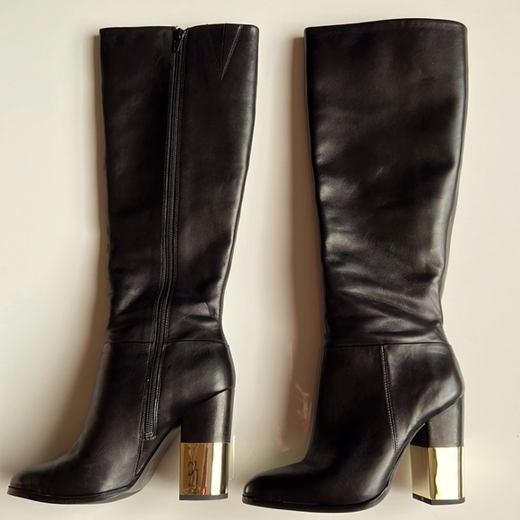 Aldo Shoes - Leather Knee-High Boots Gold Capped Block Heel -Aldo Excellent quality leather
